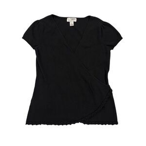 Ann Taylor LOFT Black Knit Short Sleeved Wrap Blouse